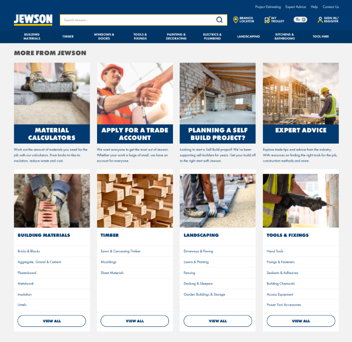 B2B eCommerce example showing Jewson website