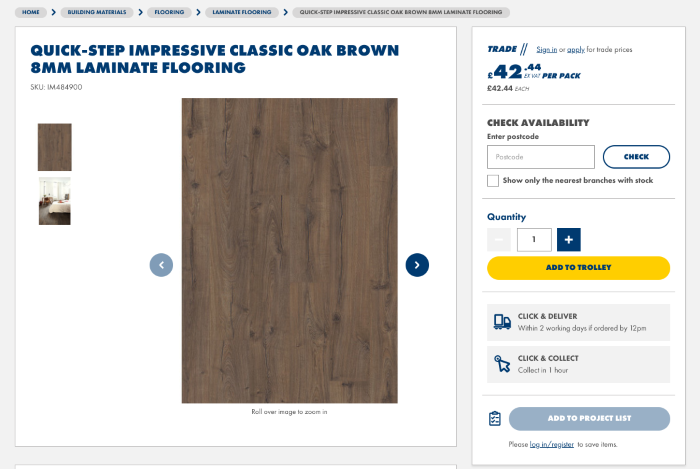 B2B eCommerce example showing Jewson product page