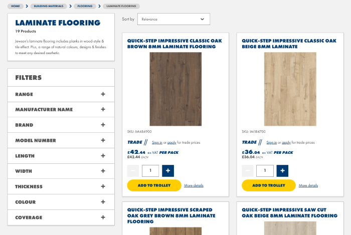 B2B eCommerce example showing Jewson search results