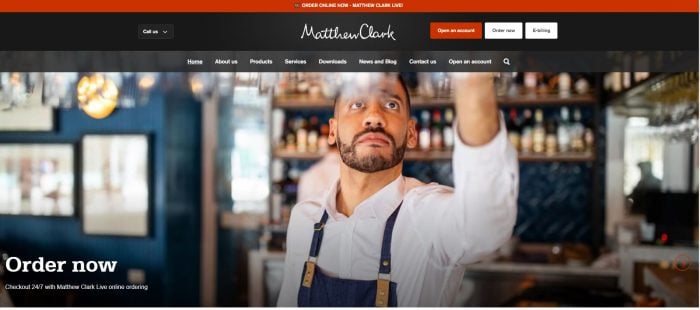 Matthew Clark B2B eCommerce website homepage