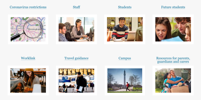 Example of COVID section on university website 