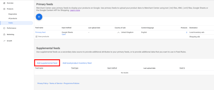 Example supplementary feed for custom labels in Google Shopping
