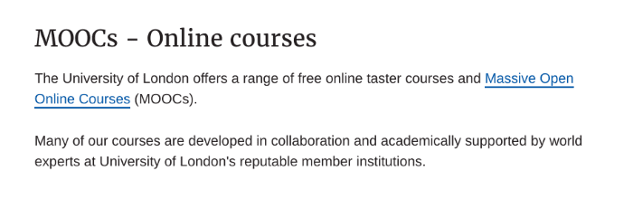 MOOCs - online courses advertised on the University of London 