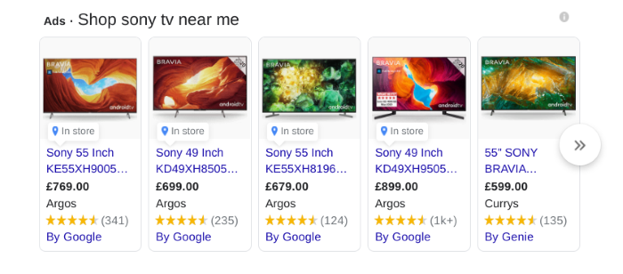 Example of search results for Sony TV near me