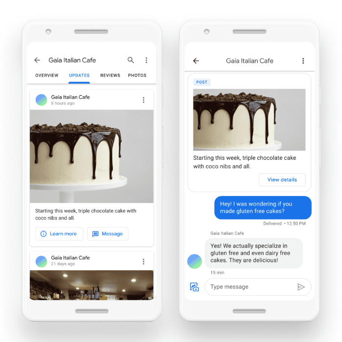 The chat function in your Google Business Profile