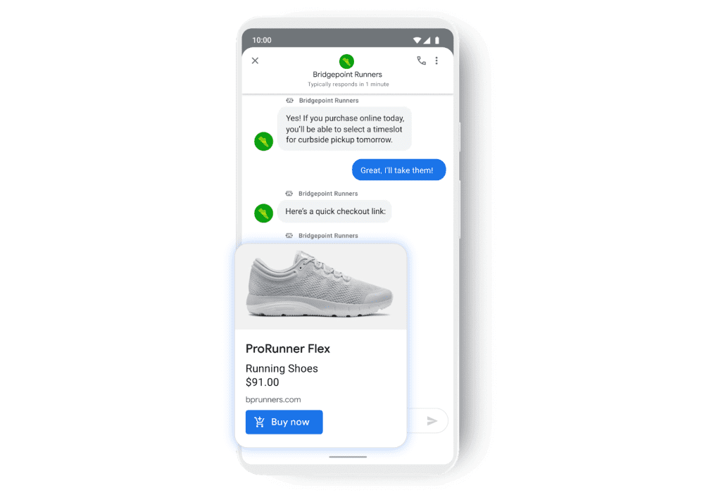 Google Business Messages chat re some trainers 