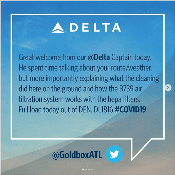 Delta social media campaign showcasing positive comments from user-generated content