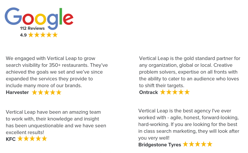Google reviews for Vertical Leap