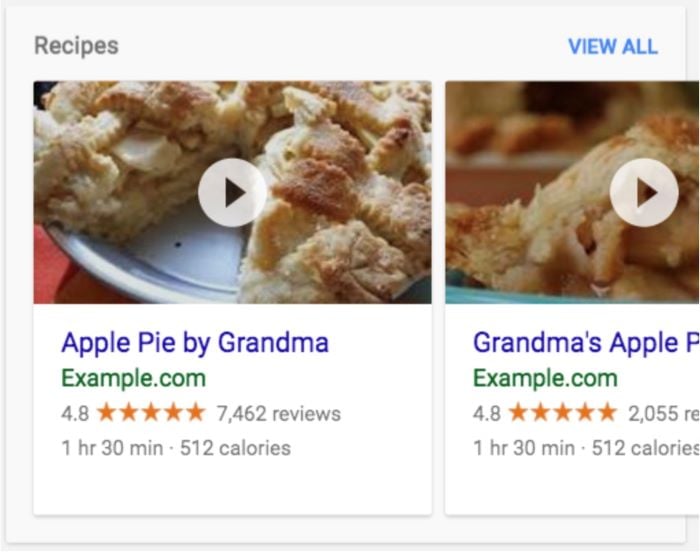 Example of recipe rich results in Google