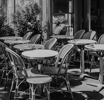 A local business cafe with chairs outside