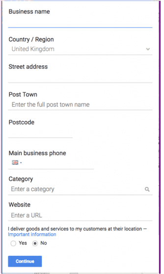Google business profile form